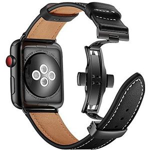 AISPORTS Compatibel met Apple Watch armband 45 mm, 44 mm, 42 mm, sportarmband van zacht leer, ademend, met metalen vlindergesp, reservearmband voor iWatch serie 7/6/5/4/3/2/1/SE