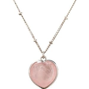 Crystal Heart Pendant Fashion Necklace Silver Chain Stone Choker Jewelry For Women Valentines Gift (Color : Rose Quartz)