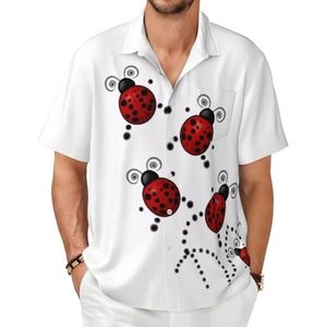 GMSGHJHDR Hawaiiaans herenshirt met korte mouwen kunst lieveheersbeestjestracks - zomershirts met korte mouwen voor heren, casual buttondown, vakantie, strandshirt met zak, 3d, XXL