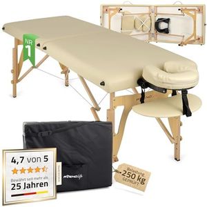HABYS Sonia Massagetafel, Inklapbaar, Houten, 2 Zones, Inclusief Transporttas, 165 x 60 x 84 cm, tot 250 kg, Hoofdsteun, MDR-gecertificeerd, Beige