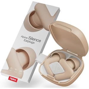 Alpine Silence Oordopjes voor Slapen, Focus & Reizen - Comfortabele, Herbruikbare Gehoorbescherming - Nauwsluitende V-vorm & Zachte Ovale Tips – 4 Maten XS/S/M/L – Tot 25dB Geluidsdemping – Beige