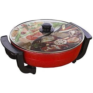 Mandarijn Duck Pot, Dubbele Hot Pot, Chinese Fondue, 6L Huishoudelijke Multifunctionele Non-Stick Elektrische Hot Pot met Grote Capaciteit Rood.