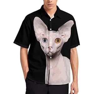 Unieke haarloze kat mannen korte mouw T-shirt causale button down zomer strand top met zak