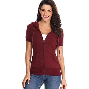 MISS MOLY Damesjack met korte mouwen, capuchon, ritssluiting, sweatshirt met zakken, Bordeaux, 38