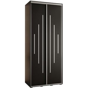 MEBLE KRYSPOL Davos 12 110 Kledingkast met twee schuifdeuren voor slaapkamer - moderne opbergkast, kledingroede en planken - 235,2x110x45 cm - Zwart Zwart Zilver