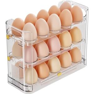 Omkeerbaar eierrek voor koelkast, 30 transparante eiertrays, eierrek voor aanrecht, eieropslag en eierrek (wit)