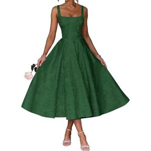 AHERKLL Spaghetti Bandjes Bruidsmeisjes Jurken Bloemen Satijn Jacquard Formele Avond Feest Maxi Jurk Thee Lengte HAH047, Emerald Groen, 32