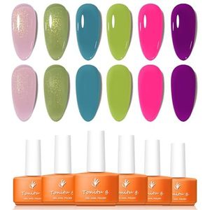 Tonitu G gel nagellak set 6 kleuren gel polish kit, populaire nail art design losweken LED bij manicure DIY thuis salon cadeaus voor vrouwen meisjes Gellak (Neon-pop)