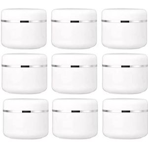 50 ml lege witte zilveren rand plastic pot met schroefdeksel en PP-voering draagbare navulbare plastic crème lotion lippenbalsem monster container fles pot (Pack van 20)