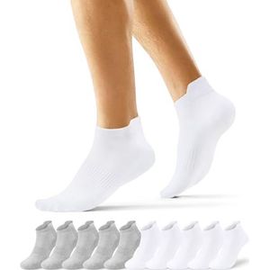 EKSHER 10 Paar Herensokken, Korte Katoenen Sportsokken, Laag Ademend, Hardlopen, Elastisch, Tennis, 5 x Grijs, 5 x Wit, 39-42 EU