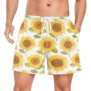 Wzzzsun Daisy Blossom Sunflower Zwembroek voor heren, boardshorts, sneldrogende zwembroek met zakken, Leuke mode, L