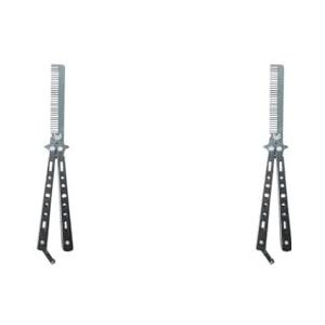 2 set Stijlvolle Vlinder Kam Tondeuse Borstel Pocket Kammen voor Training Camping Wandelen Praktijk Roestvrij Stijl A