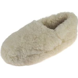 APREGGIO Uniseks wollen pantoffels, zachte schapenwol, winterpantoffels voor dames en heren, gezellig, warm en duurzaam, ivoor, 37/38 EU