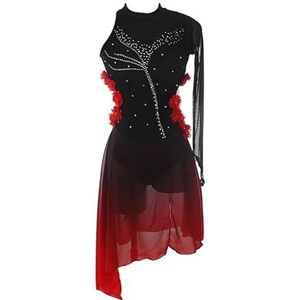 Nnnydjy Professionele schaatsjurken voor dames Zwart rode halo verf Ballet kunstschaatswedstrijdkleding Meisjesdansritmische gymnastiekpakjes,A,11_13Years