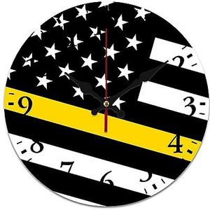 USA Dunne gele lijn vlag wandklok stille niet-tikkende batterij aangedreven gemakkelijk te lezen klok voor thuiskantoor woonkamer decoratie