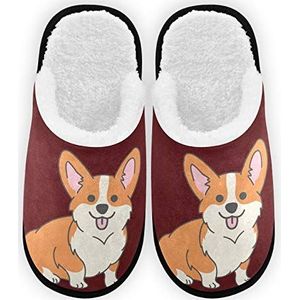 Mannen Vrouwen Slippers Leuke Hond Oranje Pluche Voering Comfort Warm Koraal Fleece Dames Slippers Voor Indoor Outdoor Spa