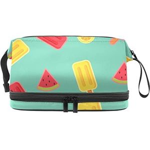 Grote capaciteit reizen cosmetische tas,Make-up tas,Waterdichte make-up tas organizer, zomer ijs watermeloen oranje, Meerkleurig, 27x15x14 cm/10.6x5.9x5.5 in