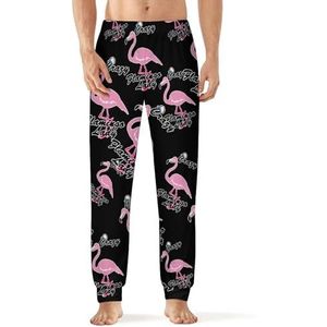 Crazy Flamingo Lady Herenpyjama, zachte loungebroek met zak, slaapbroek, loungewear