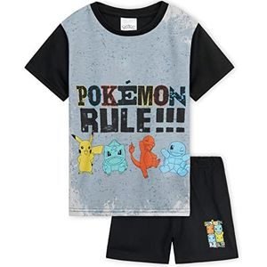 Pokemon Jongens Pyjama voor Kinderen en Tieners Ademend Nachtkleding T-shirt en Korte Broek Zomer PJ's voor Jongens Pikachu Zachte Lounge Wear Pokemon Cadeaus voor Jongens (11-12 Jaar, Zwart/Grijs)