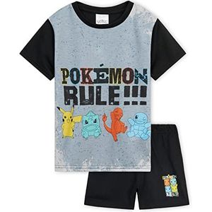 Pokemon Jongens Pyjama voor Kinderen en Tieners Ademend Nachtkleding T-shirt en Korte Broek Zomer PJ's voor Jongens Pikachu Zachte Lounge Wear Pokemon Cadeaus voor Jongens (5-6 Jaar, Zwart/Grijs)