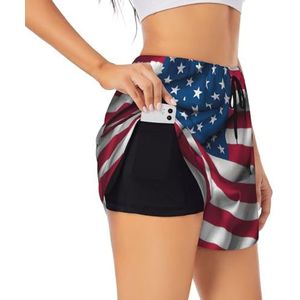 YQxwJL American Flag2 Print Atletische Hoge Taille Running Shorts Voor Vrouwen Sneldrogende Gym Workout Shorts Voor Zomer Casual, Zwart, XL