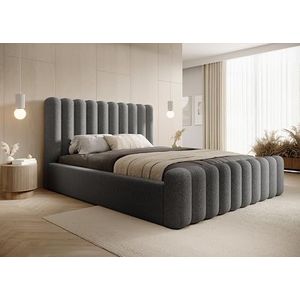 DomoHome Mona VII Modern gestoffeerd bed, elegant bed met opbergruimte, modern hoofdeinde en hoogwaardige stof, voor je slaapkamer, 160 x 200 cm, kleur: grijs