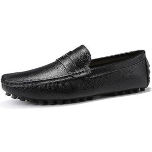 Loafers for heren Nubuckleer met vierkante neus Penny Driving Loafers Platte hak Flexibele comfortabele casual instapper(Black,46 EU)