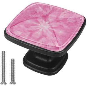 Transformeer uw meubels met moderne zwarte kastknoppen, set van 4 vierkante ladehandgrepen met patroon, roze tie-dye