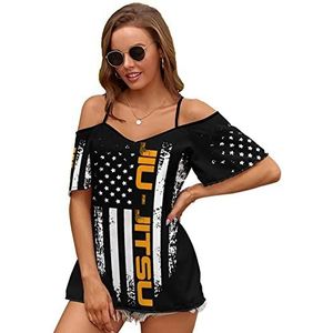 Jiu Jitsu USA vlag vrouwen blouse koude schouder korte mouw jurk tops t-shirts casual t-shirt L