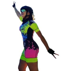 Triathlon dames trainingspak met korte mouwen Mountainbike fietspak Turnpakje Jumpsuit wielerpak(Color:103,Size:3XL)