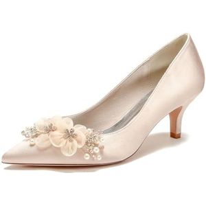 EICOFF Vrouwen Kitten Hak Pumps Schoenen Dames Gesloten Teen Strass Parel Bloem Bridal Bruiloft Trouwschoenen Jurk Party Sandalen,Champagne,36 EU