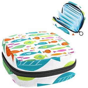 Maandverband Opbergtas, Menstruatie Cup Pouch Tampon Bag, Periode Pads Houder Organizer voor Vrouwen Meisjes, Kleurrijke Vispatroon