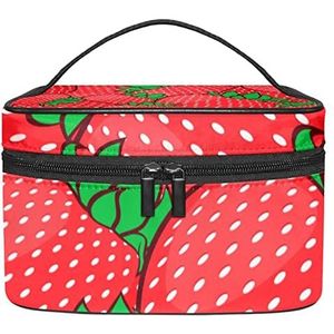 Zomer Aardbeien Patroon Rode Make-up Organizer Bag, Reizen Make-up Tas Organizer Case Draagbare Cosmetische Tas Voor Vrouwen En Meisjes Toiletartikelen, Meerkleurig, 22.5x15x13.8cm/8.9x5.9x5.4in