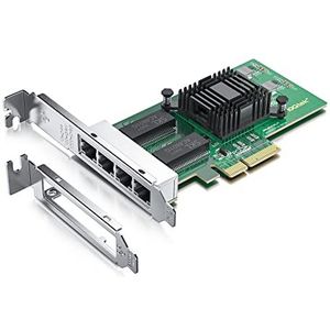 10Gtek 1000 Mbps Gigabit Ethernet geconvergeerde netwerkadapter (NIC) | met Intel 350-chip | Ethernet PCI Express NIC-netwerkkaart | Vier koperen RJ45-poorten | PCI Express 2.1 X4 | Vergelijk met Intel I350-T4