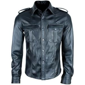 Aksah Fashion Heren zwart leren overhemdjack | echt lamsvel | Veelzijdige jas voor alle seizoenen voor zaken, casual en formeel, Zwart, L