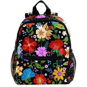 Mini Rugzak Pack Tas Kleurrijke Bloemen Patroon Leuke Mode, Meerkleurig, 25.4x10x30 CM/10x4x12 in, Rugzak Rugzakken