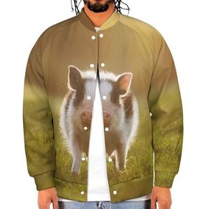 Mini Pig Walking in The Yard at Sunset Grappige mannen Baseball Jacket Gedrukt Jas Zachte Sweatshirt Voor Lente Herfst