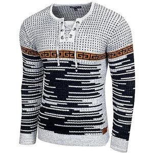 Baxboy BB-52156 Gebreide herentrui met ronde hals, stijlvolle gebreide trui voor heren, warme herentrui, basic sweatshirt met lange mouwen, wit, M