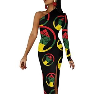 Rasta Black Power FIST Past damesjurk één schouder split maxi lange jurk bodycon bruiloft feestjurken L