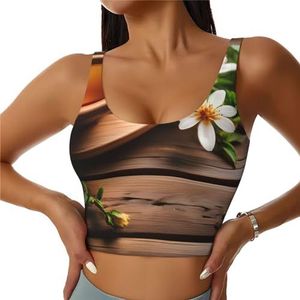 Teal Bloem Op Houten Plank Print Comfortabele Vrouwen Sport Vest Yoga Workout Vest Voor Vrouwen Lichtgewicht Zomer, Zwart, S