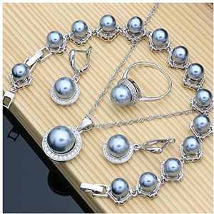 Oorbellen Bruid zilver 925 sieraden sets for vrouwen witte parel bedelarmband oorbellen ring ketting sets for bruiloft verjaardagscadeau Oorbellen voor dames (Color : Grey, Size : 9.5)