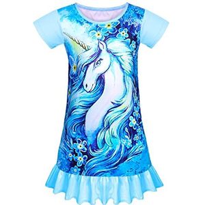 Nidoul Meisjesnachthemden, eenhoorn, nachthemd, prinses, nachtkleding, kinderpyjama, voor 4-, Blue Unicorn, 4-5 Jaar