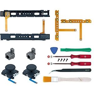 Mcbazel 18-in-1 Vervangende Reparatieset voor NS Switch Joy-Con met Schroevendraaierset, 3D Analoge Joysticks, Gespsluiting, Schuifrail voor laadpoort, flexibele Kabelset met Knopsynchronisatie
