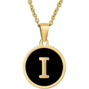 Dames 18K mode ronde roestvrijstalen letter hanger titanium staal 26 Engelse letter ketting (Style : I)