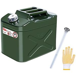 Zemoeng jerrycan 20L metaal, benzinebus met flexibele uitloop, VN-goedgekeurde brandstofbus voor benzine-diesel en andere gevaarlijke goederen - groen
