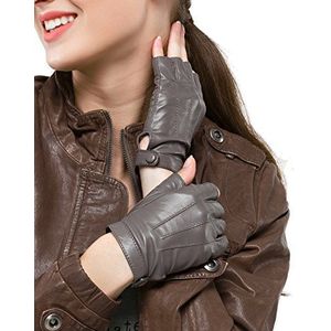 Nappaglo Vrouwen Rijden Lederen Handschoenen Nappa Leer Half Vingerloze Handschoenen Fitness Gevoerde Handschoenen voor Rijden Fietsen Motorrijden, Grijs, M (Palm Girth:18/19 cm)