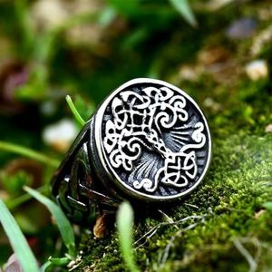 Noordse mannen Viking rune symbolen ringen, vintage handgemaakte gepolijste vintage punk gotische stijl zegelring sieraden (Color : C, Size : 9)