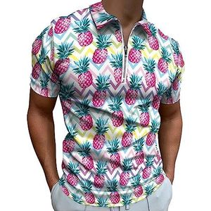 Poloshirt met ananaspatroon voor mannen, casual T-shirts met ritssluiting en kraag, golftops, slim fit
