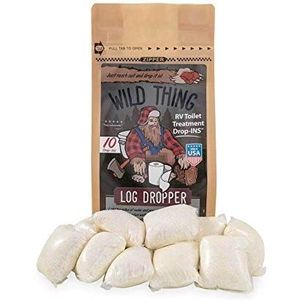 Camco 41471 Wild Thing RV Toilet Treatment Drop-Ins, Log Dropper - Provides Notes of Cedar and Pine with a Crisp, Surprising Finish of a Rushing Mountain Waterfall - 10 per Bag