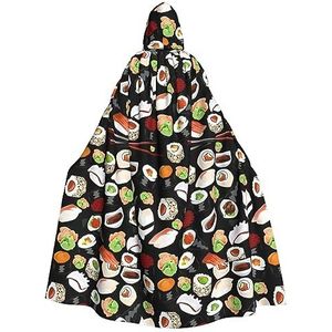 NEZIH Japanse sushi zwarte mantel met capuchon voor volwassenen, carnaval heks cosplay gewaad kostuum, carnaval feestbenodigdheden, 185 cm